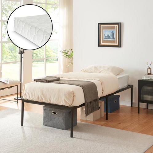 Metalen bedframe Vårdö 90x200 cm met bedbodem en matras zwar, Huis en Inrichting, Slaapkamer | Matrassen en Bedbodems, Nieuw, Verzenden