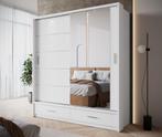 Meubella | Kledingkast 200cm wit Garderobekast Met spiegel, Nieuw, 200 cm of meer, Modern, 50 tot 75 cm