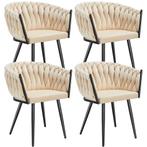 Set eetkamerstoelen Astano fluweel, knoopdesign - zandkleur,, Huis en Inrichting, Verzenden, Nieuw