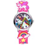 Fako® - Kinderhorloge - 3D - Eenhoorn Hoofd - Fluor Roze, Sieraden, Tassen en Uiterlijk, Horloges | Kinderen, Verzenden, Nieuw