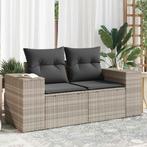 vidaXL Tuinbank 2-zits met kussens poly rattan lichtgrijs, Verzenden, Nieuw, Rotan
