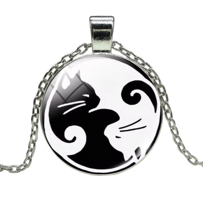 Fako Bijoux - Ketting - Cabochon - Yin Yang - Poezen -, Sieraden, Tassen en Uiterlijk, Kettingen, Verzenden