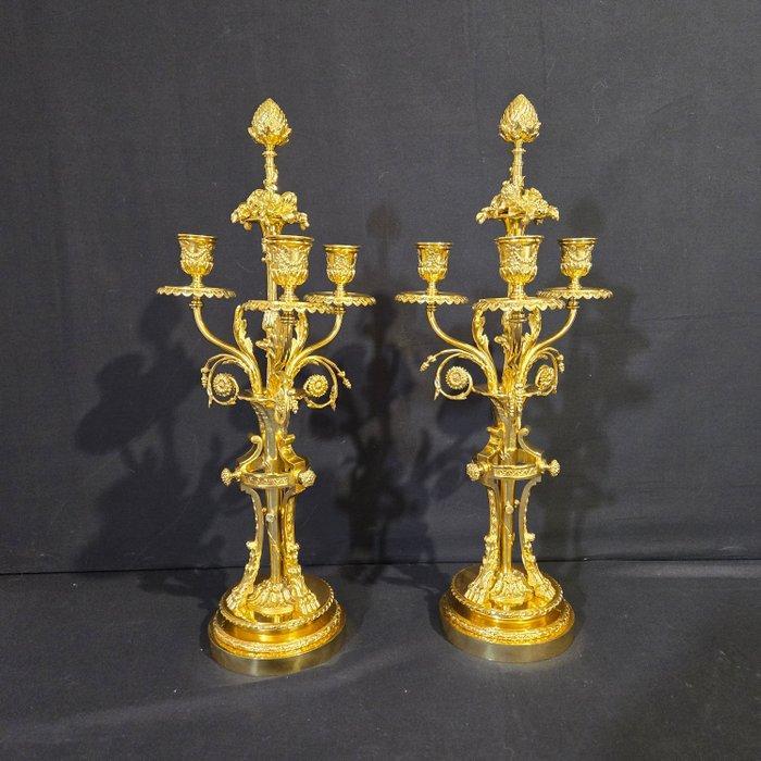 Kaarsenhouder (2) - Verguld brons - Gepolijst, Antiek en Kunst, Antiek | Klokken