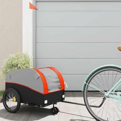 vidaXL Fietstrailer 30 kg ijzer zwart en oranje, Fietsen en Brommers, Fietsaccessoires | Aanhangers en Karren, Nieuw, Verzenden