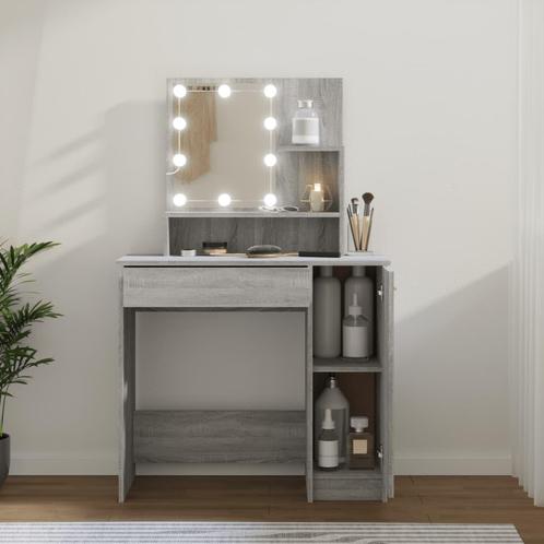 vidaXL Kaptafel met LED 86,5x35x136 cm grijs sonoma, Huis en Inrichting, Tafels | Salontafels, 50 tot 100 cm, Nieuw, Overige houtsoorten