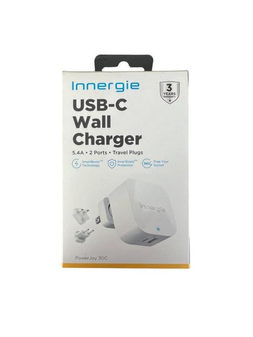 Innergie USB-C Powerjoy 30W Dubbele USB muurlader 2 poorten, Telecommunicatie, Mobiele telefoons | Telefoon-opladers, Nieuw, Apple iPhone