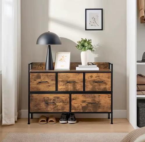 Industrieel Dressoir met 5 Stoffen Lades – Ruime Opbergkast, Huis en Inrichting, Kasten | Dressoirs, Minder dan 50 cm, 75 cm of meer