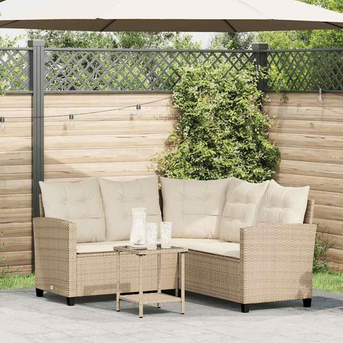 vidaXL Tuinbank met tafel en kussens L-vormig beige poly, Tuin en Terras, Tuinsets en Loungesets, Nieuw, Rotan, Verzenden