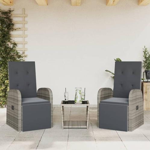 vidaXL 3-delige Tuinset met kussens poly rattan grijs, Tuin en Terras, Tuinsets en Loungesets, Tuinset, Nieuw, 2 zitplaatsen, Rotan