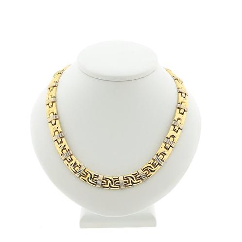 18 Krt. Bicolor gouden fantasie collier | 43,5 cm (witgoud), Sieraden, Tassen en Uiterlijk, Kettingen, Overige kleuren, Gebruikt