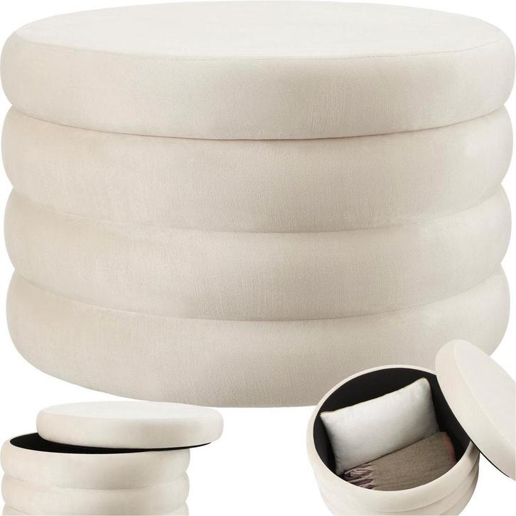 tectake® Poef Altu XL – Fluweellook Zithocker met Opbergruim, Huis en Inrichting, Banken | Voetenbanken en Poefen, Zo goed als nieuw