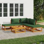 vidaXL 6-delige Loungeset met groene kussens massief hout, Verzenden, Nieuw, Hardhout, Loungeset