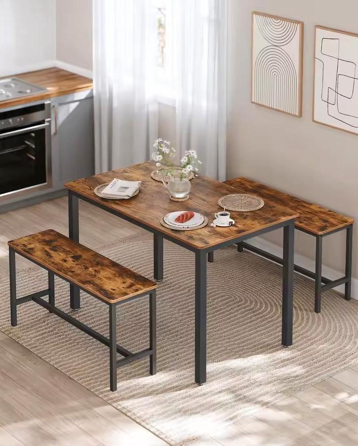 Nieuwe Industriële Eettafel Set – 3-Delige Set met Banken, Huis en Inrichting, Tafels | Eettafels, 100 tot 150 cm, Nieuw, 50 tot 100 cm
