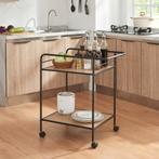 [en.casa] Keukentrolley Hole 72x62x45 cm zwart en eikenkleur, Huis en Inrichting, Keuken | Keukenbenodigdheden, Verzenden, Nieuw