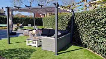 Pergola Thassos antraciet Aluminium 3x4 mtr ecru kleur doek