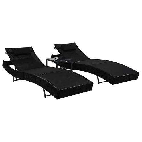 vidaXL Ligbedden 2 st met tafel poly rattan en textileen, Tuin en Terras, Ligbedden, Nieuw, Verzenden