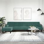 vidaXL Slaapbank L-vormig 260x140x70 cm fluweel donkergroen, Huis en Inrichting, Banken | Bankstellen, Verzenden, Nieuw, Stof