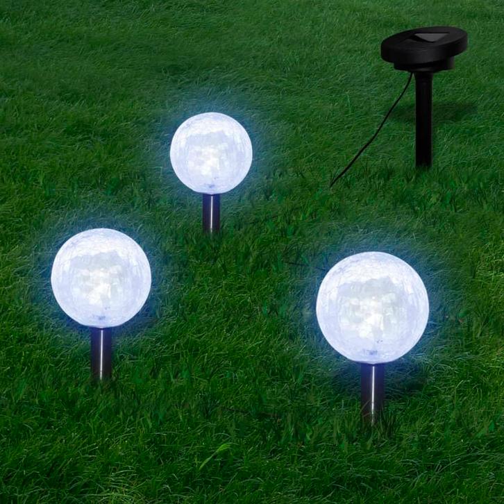vidaXL Solarbollampen 3 st LED met grondankers en, Tuin en Terras, Buitenverlichting, Nieuw, Glas, Zonne-energie, Verzenden