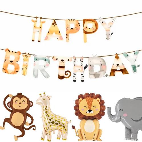 Ballonnen en slinger set Jungle animals 5-delig, Hobby en Vrije tijd, Feestartikelen, Verjaardag, Nieuw, Versiering, Verzenden