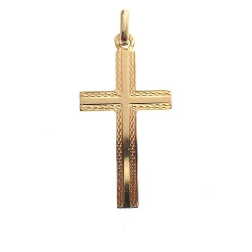 Gouden hanger van het kruis (kruis met gravures), Sieraden, Tassen en Uiterlijk, Bedels, Gebruikt, Overige merken, Goud, Ophalen of Verzenden