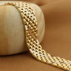 Bicolor vintage gouden panter schakel armband | 19 cm, Ophalen of Verzenden, Gebruikt, Overige kleuren, Goud