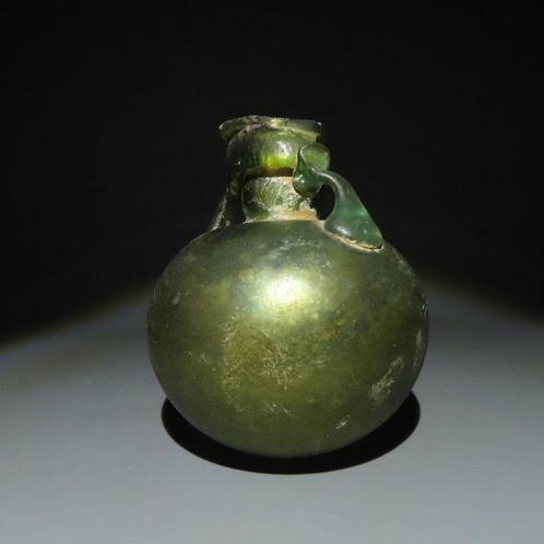 Oud-Romeins Glas Aryballos. 1e - 3e eeuw na Christus. 8,7 cm, Verzamelen, Mineralen en Fossielen