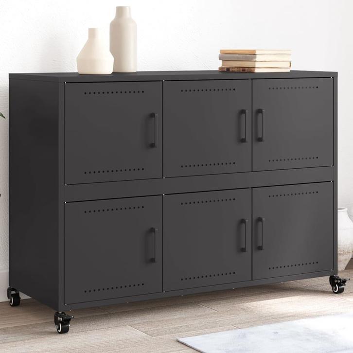 vidaXL Dressoir 100,5x39x72 cm staal zwart, Huis en Inrichting, Kasten | Dressoirs, 25 tot 50 cm, Nieuw, 100 tot 150 cm, Metaal