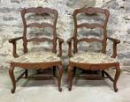 Paar neo-rustieke fauteuils in Lodewijk XV-stijl - Eik - 20e