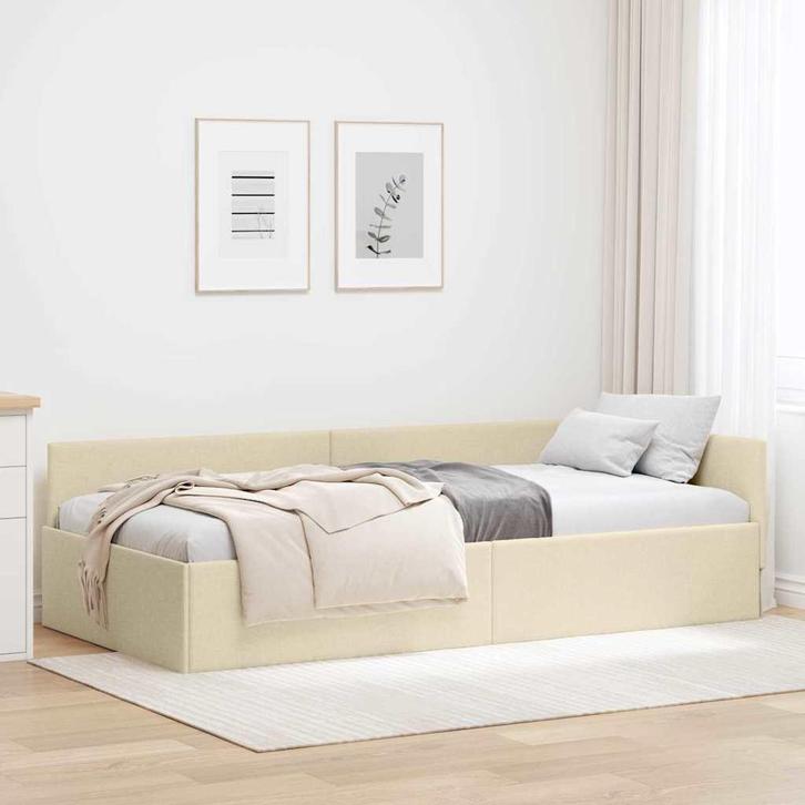 vidaXL Hoekbedframe Crème 80 x 200 cm Stof en Geïmproviseerd, Huis en Inrichting, Slaapkamer | Bedden, Crème, Nieuw, Verzenden