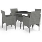 vidaXL 5-delige Tuinset poly rattan en glas grijs, 4 zitplaatsen, Nieuw, Tuinset, Verzenden