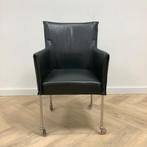 verrijdbare leder vergaderstoel / fauteuil, donker groen -, Huis en Inrichting, Stoelen, Ophalen of Verzenden, Gebruikt, Leer