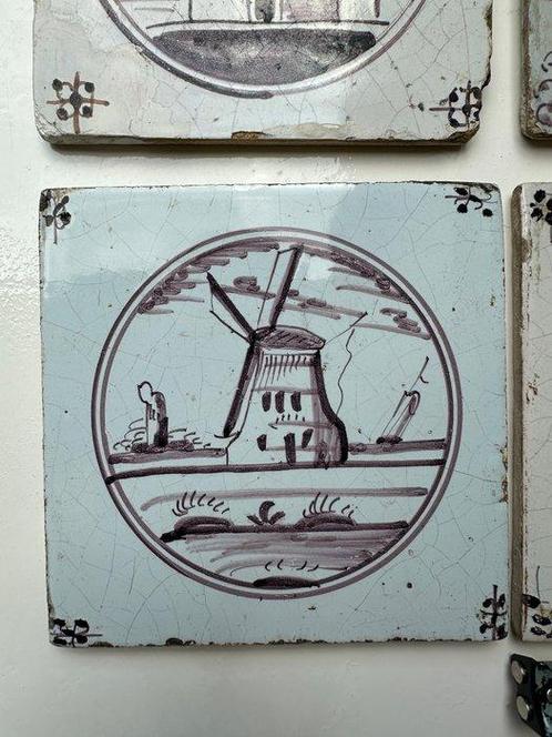 Tegel (4) - 1750-1800 - Mangaan landschap, Antiek en Kunst, Antiek | Glas en Kristal