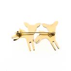 Gouden broche met herten (vintage broche, hertjes), Sieraden, Tassen en Uiterlijk, Broches, Ophalen of Verzenden, Gebruikt, Overige kleuren