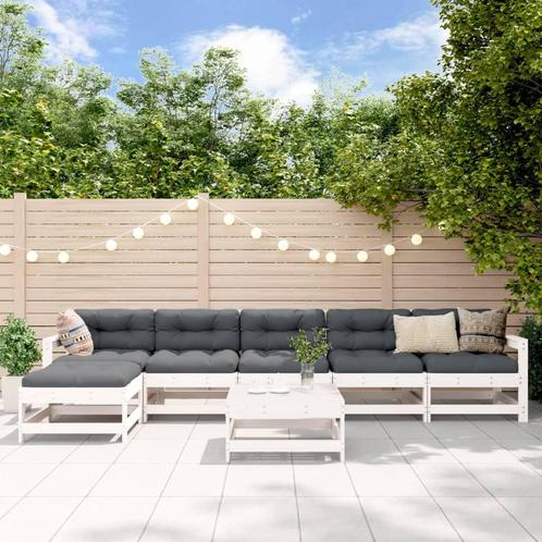 vidaXL 7-delige Loungeset met kussens massief hout wit, Tuin en Terras, Tuinsets en Loungesets, Loungeset, Nieuw, 7 zitplaatsen