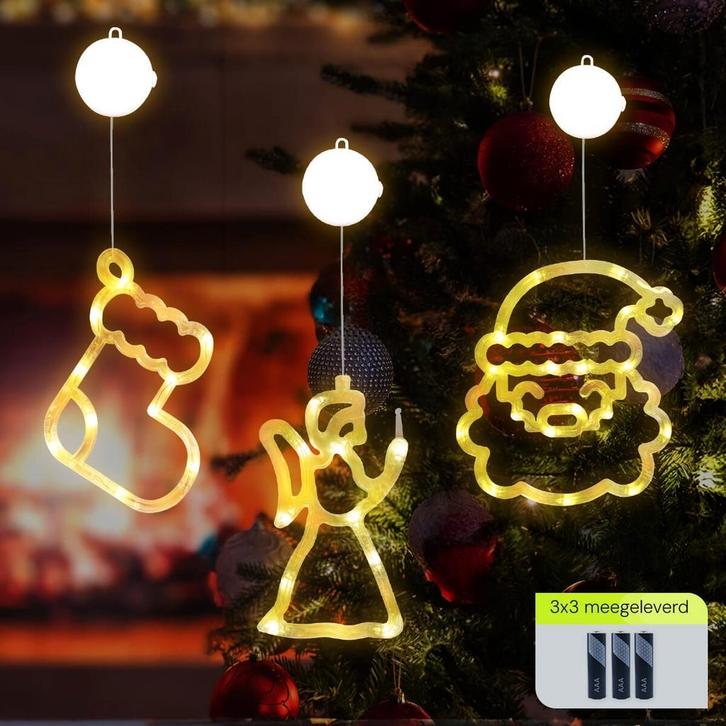 Kerstverlichting Raam Kerstengel + Kerstman Gezicht +, Diversen, Kerst, Nieuw, Verzenden