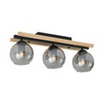 Moderne plafondlamp zwart met hout en smoke glas 3-lichts -, Huis en Inrichting, Lampen | Plafondlampen, Nieuw, Overige materialen