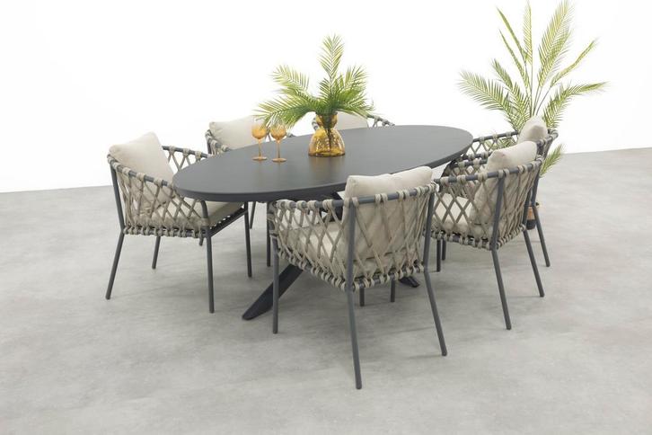 Sara/Ventaro ovale tuinset 240x115 cm. - Antraciet, Tuin en Terras, Tuinsets en Loungesets, Tuinset, Nieuw, Overige materialen