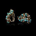 Oorbellen 18 karaats gouden turquoise en diamant oorbellen, Sieraden, Tassen en Uiterlijk, Oorbellen, Nieuw