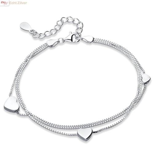 925 sterling zilveren 3 armbandjes  in 1 met 3 hartjes, Sieraden, Tassen en Uiterlijk, Armbanden, Nieuw, Verzenden