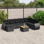 vidaXL 9-delige Loungeset met kussens poly rattan zwart, Tuin en Terras, Verzenden, Nieuw, Rotan, Loungeset