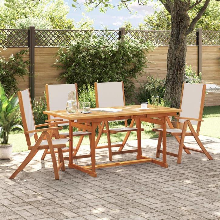 vidaXL 5-delige Tuinset massief acaciahout en textileen, Tuin en Terras, Tuinsets en Loungesets, Tuinset, Nieuw, 4 zitplaatsen