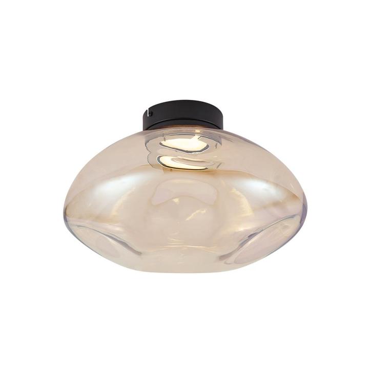 Design plafondlamp zwart met amber glas - Gemma, Huis en Inrichting, Lampen | Plafondlampen, Nieuw, Glas