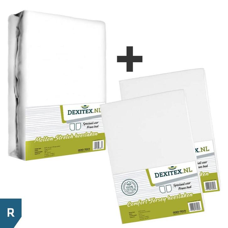 Textielpakket Frans bed - 1 molton met 2 hoeslakens - rechts, Huis en Inrichting, Slaapkamer | Beddengoed, Hoeslaken of Sloop