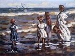 Francis Cristaux (1950) - Enfants au bord de Mer  Promenade, Antiek en Kunst