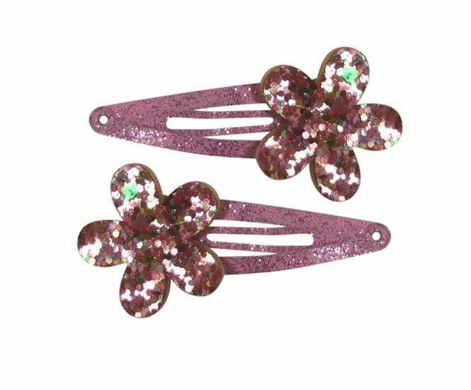 Haarspeld Klikklak 5 cm - Glitter Bloem - Roze - Set van 2, Sieraden, Tassen en Uiterlijk, Uiterlijk | Haarverzorging