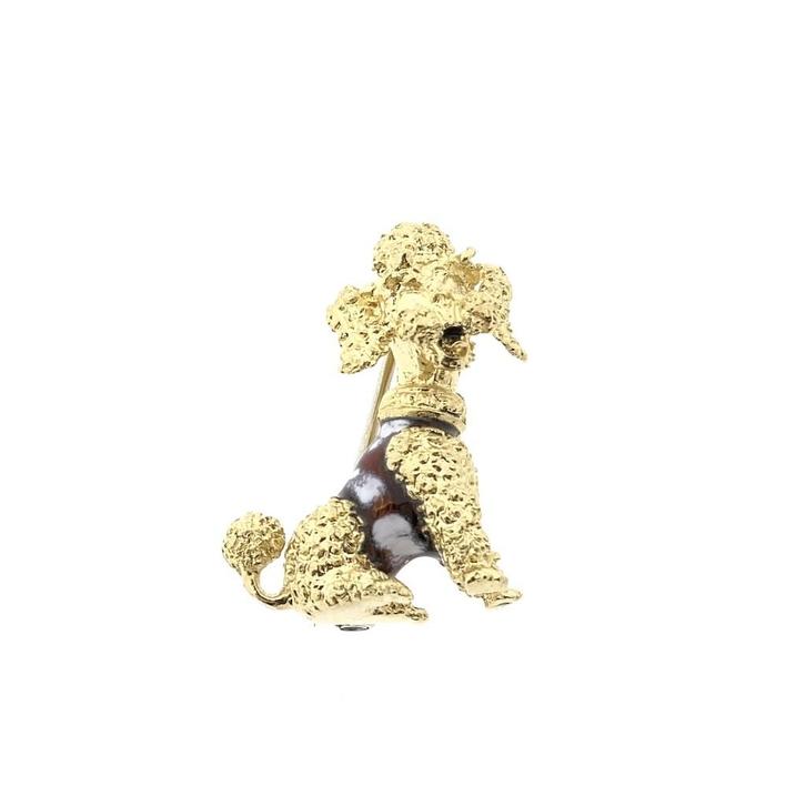 Gouden broche; Poedel, Sieraden, Tassen en Uiterlijk, Broches, Overige kleuren, Gebruikt, Met edelsteen, Goud, Ophalen of Verzenden