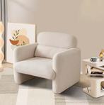 Lamswollen Beige Loungestoel – Fauteuil hout + wol + kussen, Verzenden, Nieuw