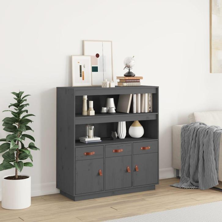 vidaXL buffetkast 100x40x108,5 cm massief grenenhout grijs, Huis en Inrichting, Kasten | Buffetkasten, 25 tot 50 cm, Nieuw, Grenenhout