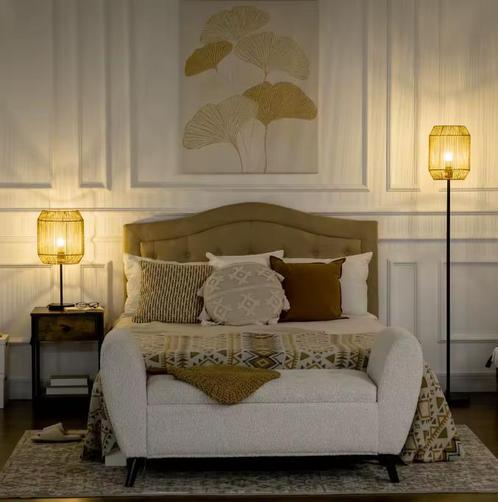 Set van 2 Lampen – Vloerlamp en Tafellamp met Linnen Kap, Huis en Inrichting, Lampen | Vloerlampen, Nieuw, Verzenden
