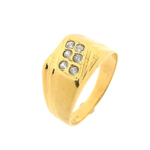 Gouden heren zegelring met zirconia (unisex ring, tricolor), Sieraden, Tassen en Uiterlijk, Ringen, Dame of Heer, Met edelsteen